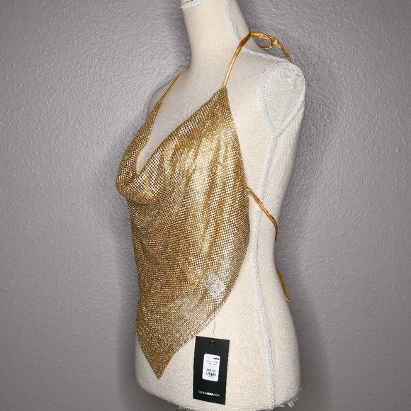 Fashion Nova Gold Halter Tank Top - Picture 5 of 6